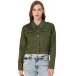 Style Quotient Women Olive Green Solid Lightweight Crop Tailored Jacket