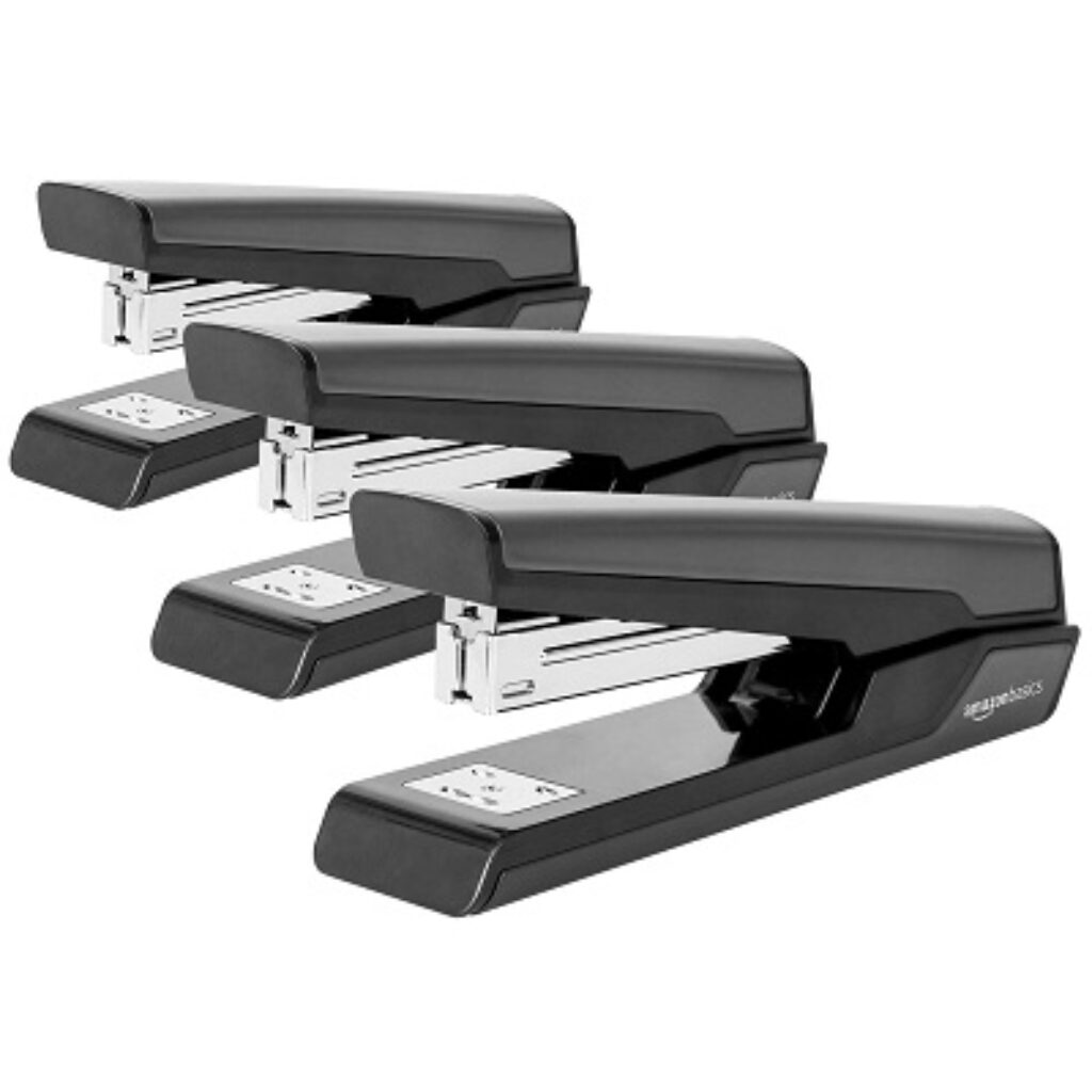 AmazonBasics Desktop Stapler, Full-Strip, 20 Sheet Capacity - Black,3 pack