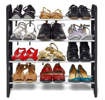 FLIPZON 4 Shelves Shoe Rack, 12 Pairs, Metal & Plastic (Small) (Rustproof) (Black & White)