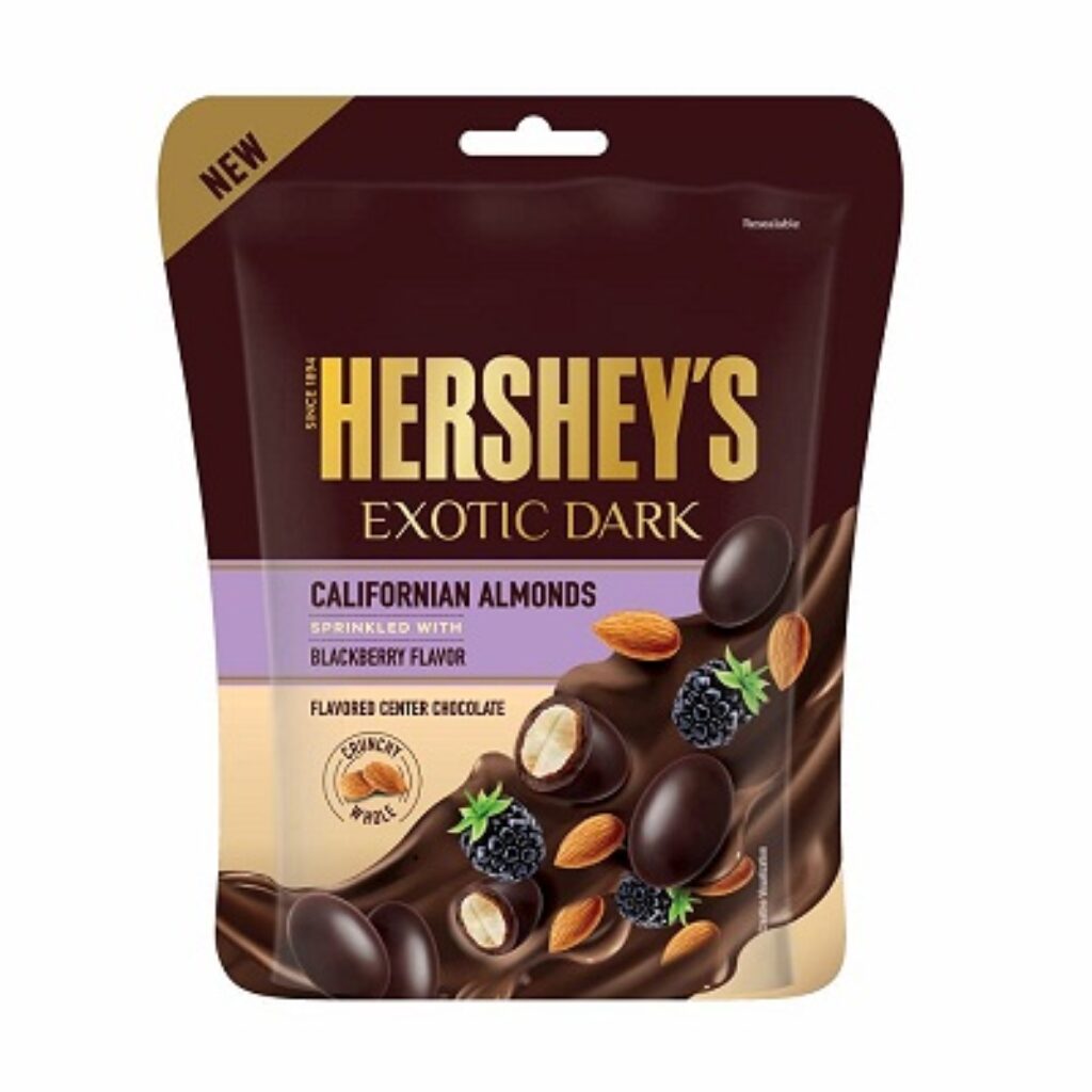 Hershey's Exotic Dark Chocolate- Californian Almond Sprinkled with BlackBerry Flavor 90g ( Pack of 4)