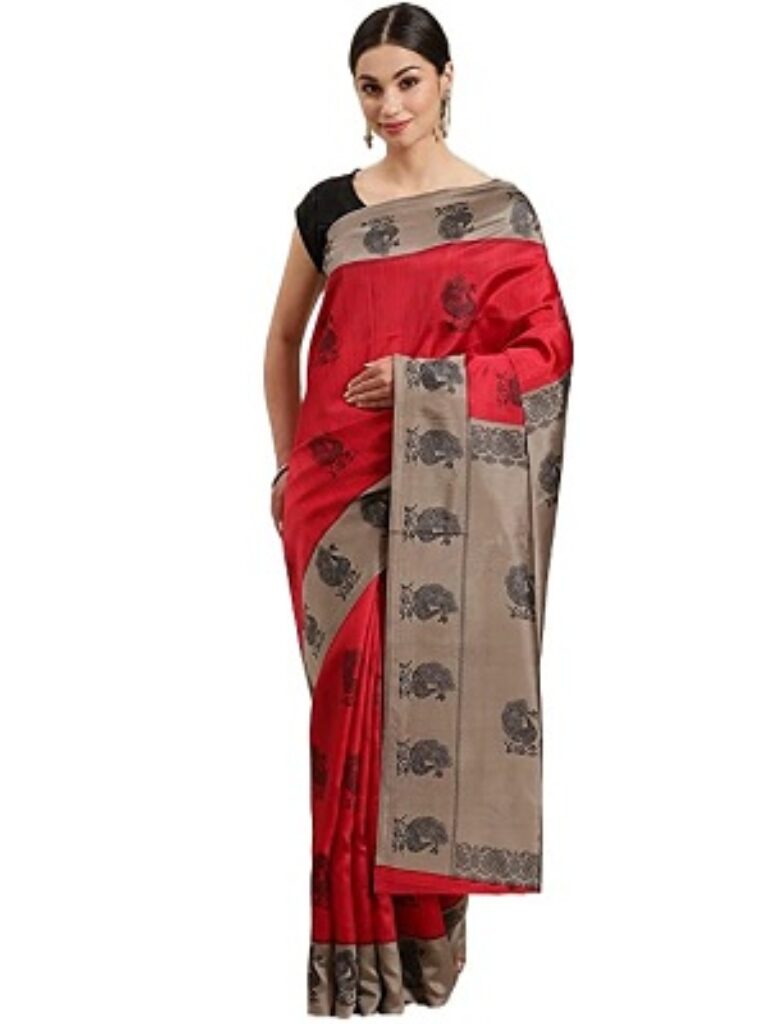 ishin Women's Art Silk Maroon & Taupe Printed Saree