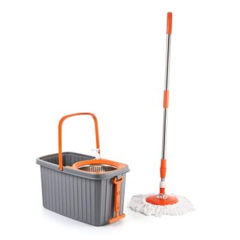 Kleeno by Cello Hi Clean Deluxe Spin Mop with Bucket, Orange, Large