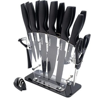 AGARO Grand 17Pcs Kitchen Knife Set with Acrylic Stand, High Carbon Stainless Steel, Professional Chef Knife Set for Kitchen, (13 Knifes + Acrylic Stand...