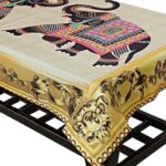 Kuber Industries Leaf Design Jute 4 Seater Center Table Cover - Grey