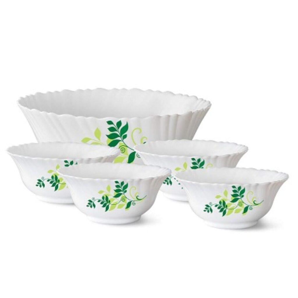 Larah by Borosil Fern Opalware Pudding Set, 5-Pieces, White