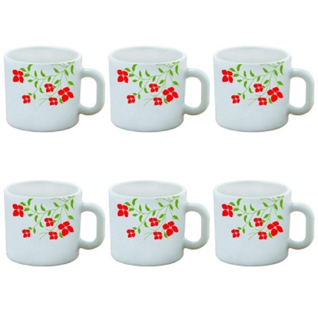 Larah by Borosil Janus Opalware Cup Set, 6-Pieces, White