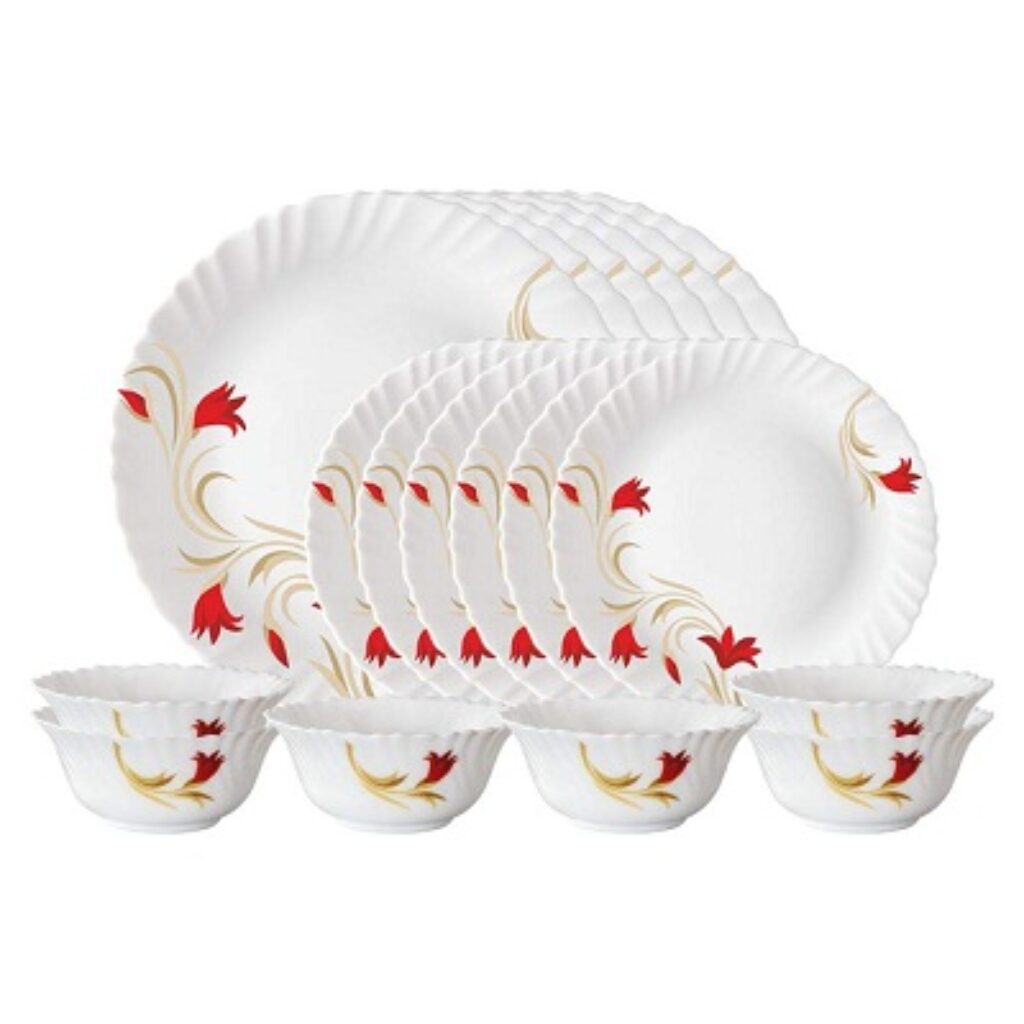 Larah by Borosil Red Lily Opalware Dinner Set