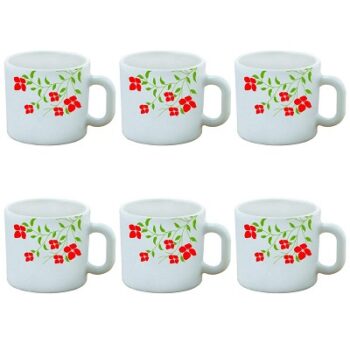 Larah by Borosil Janus Opalware Cup Set, 6-Pieces, White