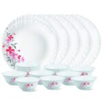 Larah by Borosil Glass FloreThali Set (White) - 18 Pieces