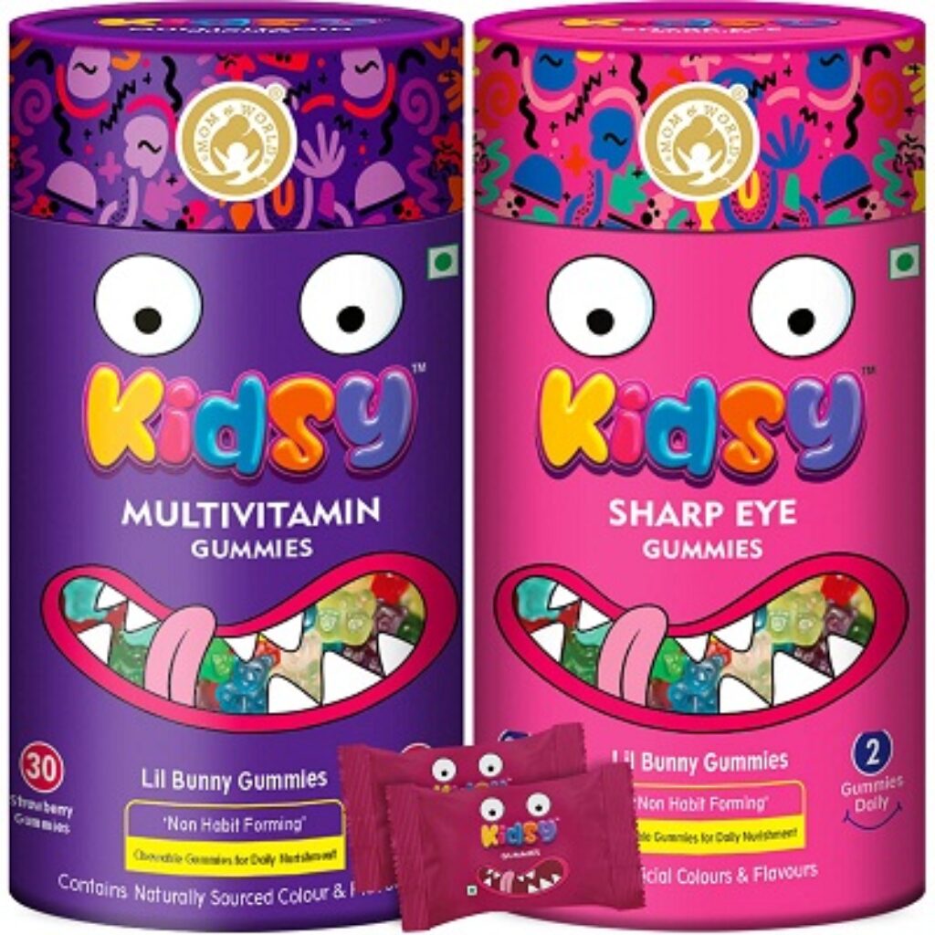 Mom & World Kidsy Multivitamin + Sharp Eye Gummies for Kids, Chewable Gummies