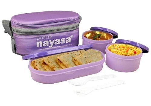 Nayasa Superplast Duplex Plastic Lunch Box, 6-Pieces, Purple