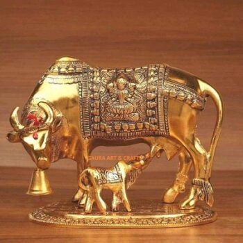 Radhika Gift Items Kamdhenu Cow and Calf Idol Showpiece