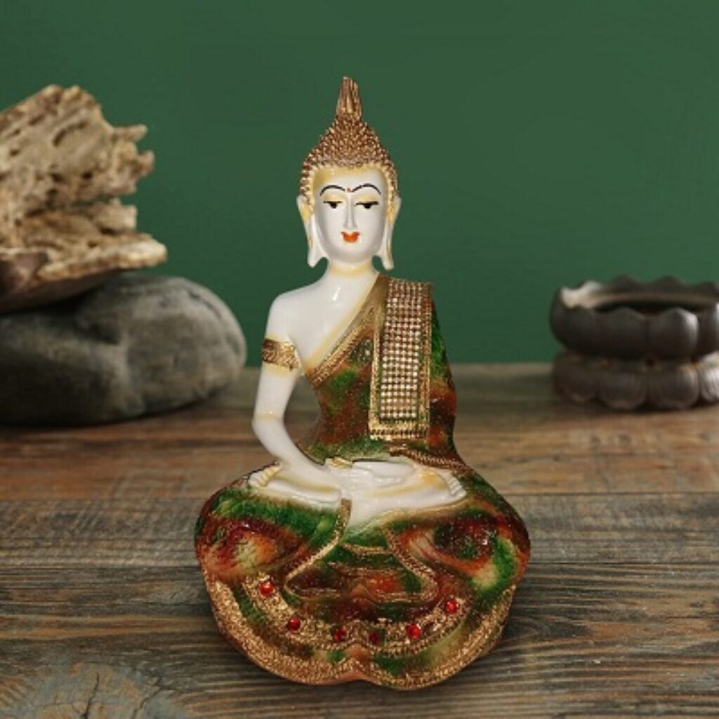 Sacred Blessings Polyresin Multicolour Sitting Buddha Statue Showpiece Idol