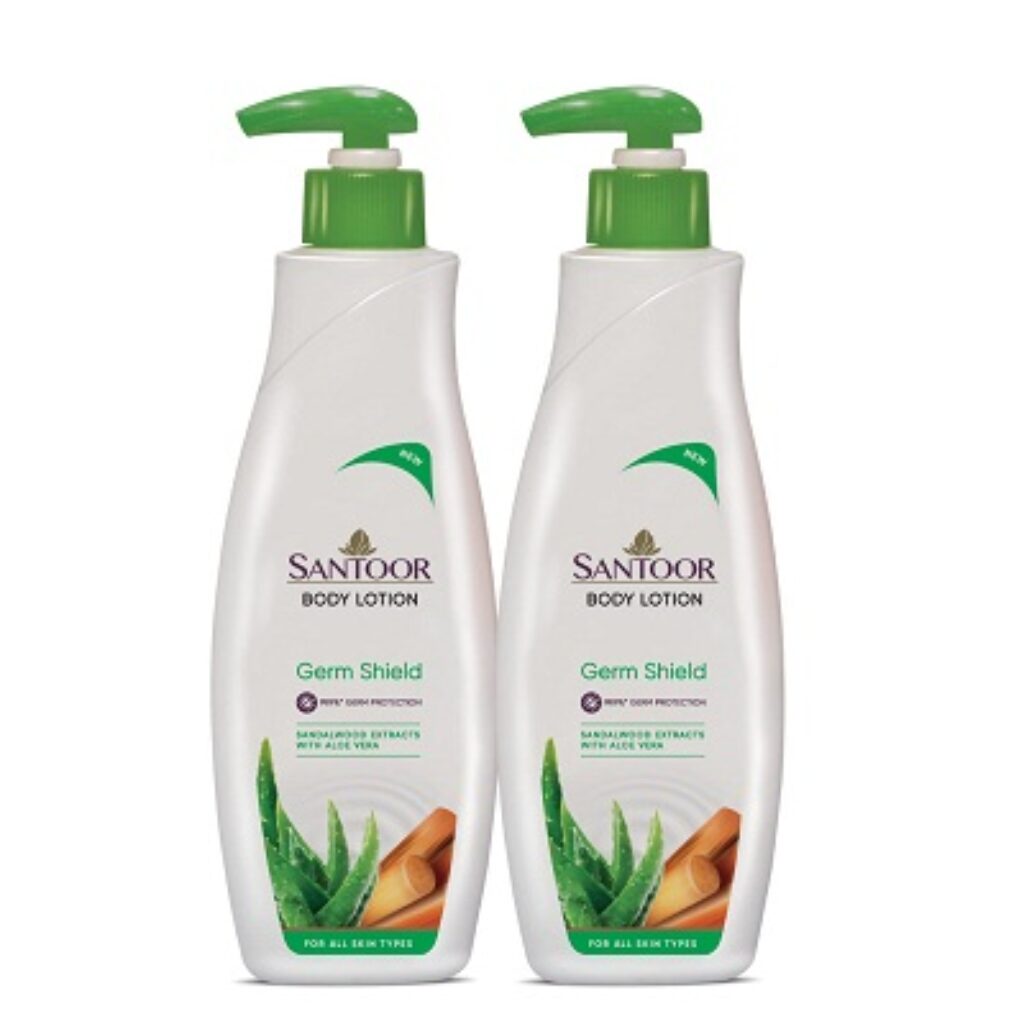 Santoor Germ Shield Body Lotion, 250ml (Pack of 2) with Sandalwood Extracts and Aloe Vera