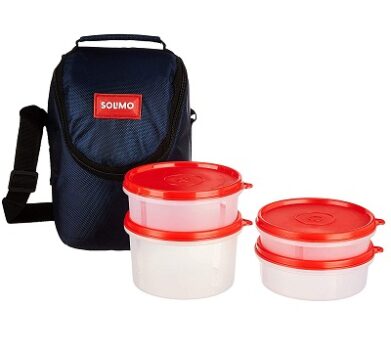Amazon Brand - Solimo Plastic Lunch Box with Bag,