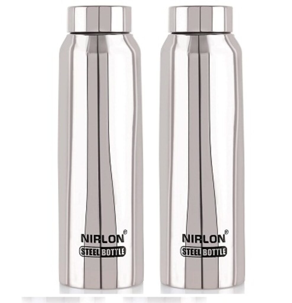 NIRLON Stainless Steel Single Wall Fridge Water Bottle/Home Refrigerator Bottle/Office/SchoolKids Bottle, Silver, Set of 2 (FB_Hiker)