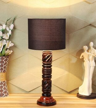 tu casa Mango Wood Table Lamp, Black