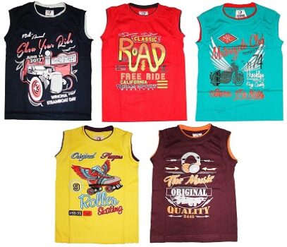 Kids Boys and Girls Unisex Sleeveless Tshirt top and tees/Vest in Multicolor Pack of 5