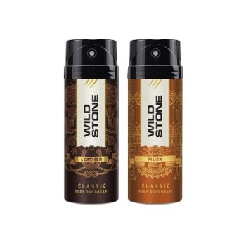 Wild Stone Classic Leather and Musk Body Deodorants for Men, Pack of 2