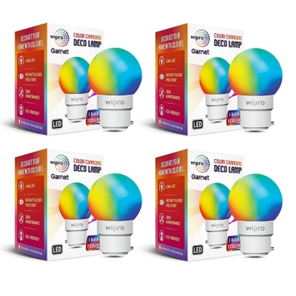 Wipro Deco 0.5w LED Bulb, Multicolour (Pack of 4)