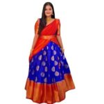 A M ACCESSORIES Women's Indian Traditional Unstitched Kanjivaram Kanchipuram Silk