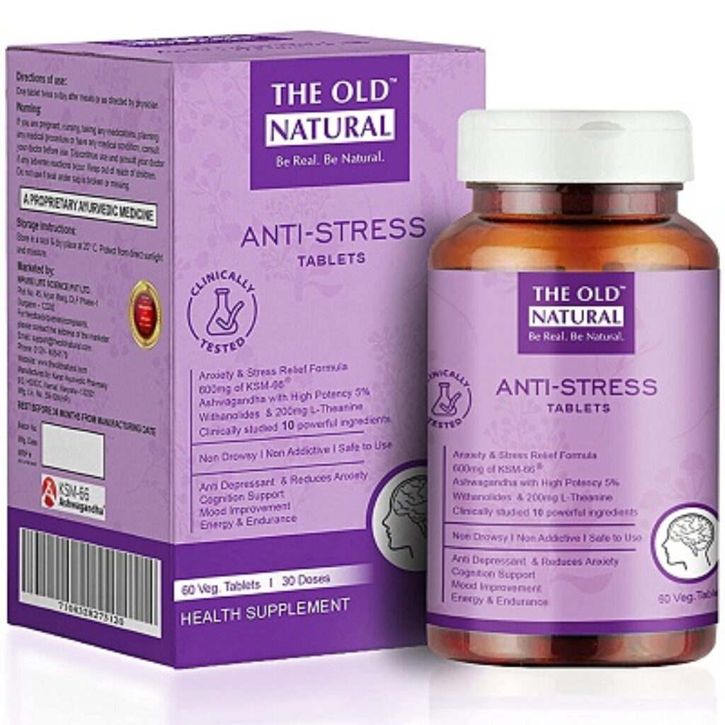 The Old Natural Anti Stress Tablets - KSM 66 Ashwagandha Extract, L-Theanine, Brahmi,