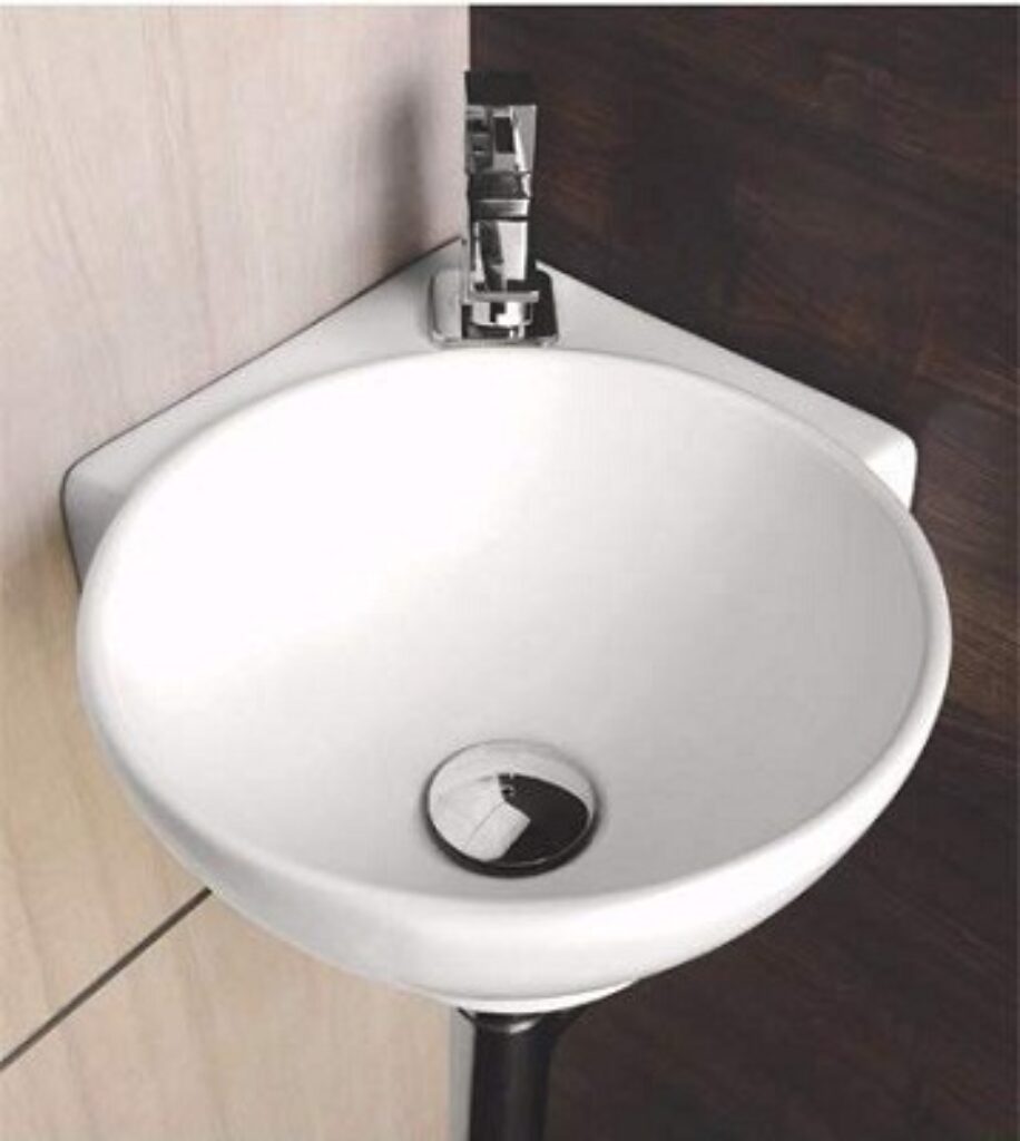 Ceramic Wall Hung/Wall Mount Corner Basin 11 x 11 Inch Glossy Finish