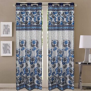 Roll over image to zoom in Queenzliving Grandeur Curtain for Door 7 feet- Pack of 2, Blue