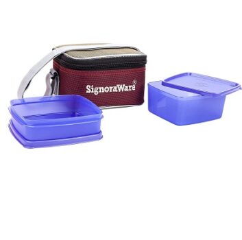 Signoraware Quick Carry Plastic Lunch Box with Bag, Deep Violet