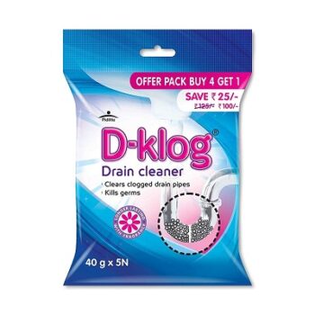 Pidilite D-Klog Drain Cleaner Powder (40g x 5N), Removes Clogs
