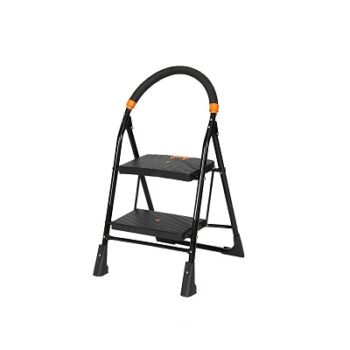 Happer Premium Foldable Step Plastic and Alloy Steel Ladder, Clamber, 2 Steps (Black & Orange)