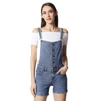 HIGH STAR Women Blue Solid Slim Fit Stretchable Denim Dungarees