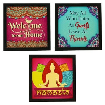 Indianara 3 Piece Set of Framed Wall Hanging Welcome Home Decor Art