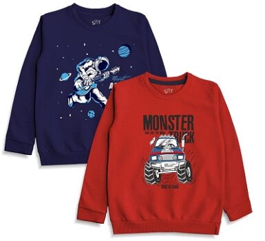 x2o Cotton Kids Sweatshirts with Round Neck and Ribbed Full Sleeves