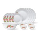 Larah by Borosil - Tiara Series, Rose Gold, 13 Pcs, Opalware Dinner Set, White