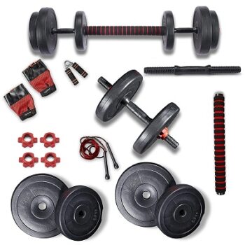 Lifelong LLPVCHGC14 PVC Home Gym Set 20kg Plate with Extension Barbell Rod and Dumbbells Rods with Gym Accessories for Home Workouts