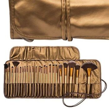 MISS & MAM Synthetic Bristle Makeup Brushes Sets With Pouch- Golden, Set 24 Pcs