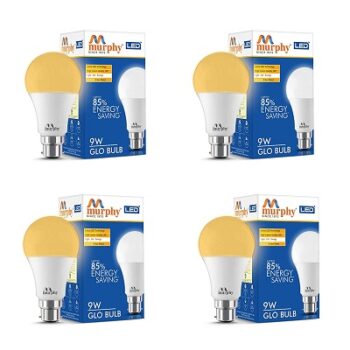 Murphy 9W B22D BEE 3 Star Rated LED Golden Yellow (Warm White) Bulb, Pack of 4 (GLO)