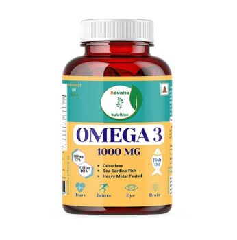Omega 3 Fish oil from Advaita Nutrition 1000mg with 180 mg EPA and 120 mg DHA for muscles,