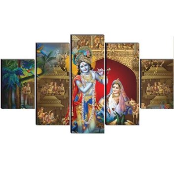 SAF Set of 5 Radha Krishna Religious modern art Home decorative wall Painting 30 inch x 18 inch SANFPNLS32236( multicolor)