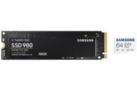 Samsung 980 500GB Up to 3,500 MB/s PCIe 3.0 NVMe M.2 (2280) Internal Solid State & EVO Plus 64GB microSDXC UHS-I U1 130MB/s Full HD & 4K UHD Memory...