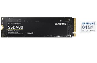 Samsung 980 500GB Up to 3,500 MB/s PCIe 3.0 NVMe M.2 (2280) Internal Solid State & EVO Plus 64GB microSDXC UHS-I U1 130MB/s Full HD & 4K UHD Memory...