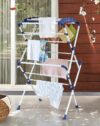 Amazon Brand - Solimo Premium Alloy Steel Extra Large Cloth Drying Stand (White & Blue)