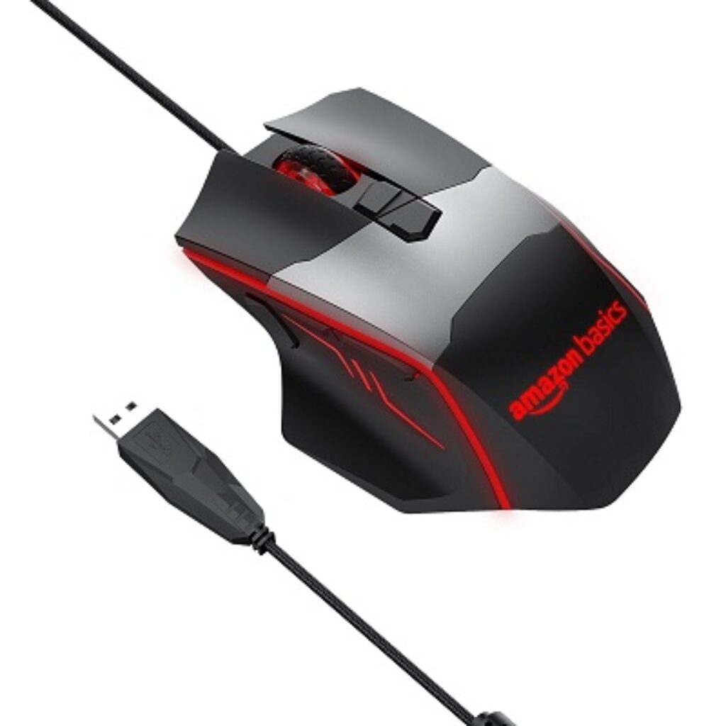 AmazonBasics USB Wired Blue Track and Blue Sensor, Ergonomic Gaming Mouse with 7 Programmable Keys | 6400 DPI