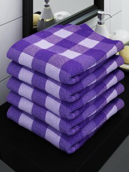 Athom Living Ecosaviour Premium Cotton Bath Towel Purple Big Checks (Pack of 5)