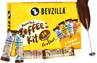Bevzilla Instant Coffee Kit With 24 Assorted Sachets & Electric Frother