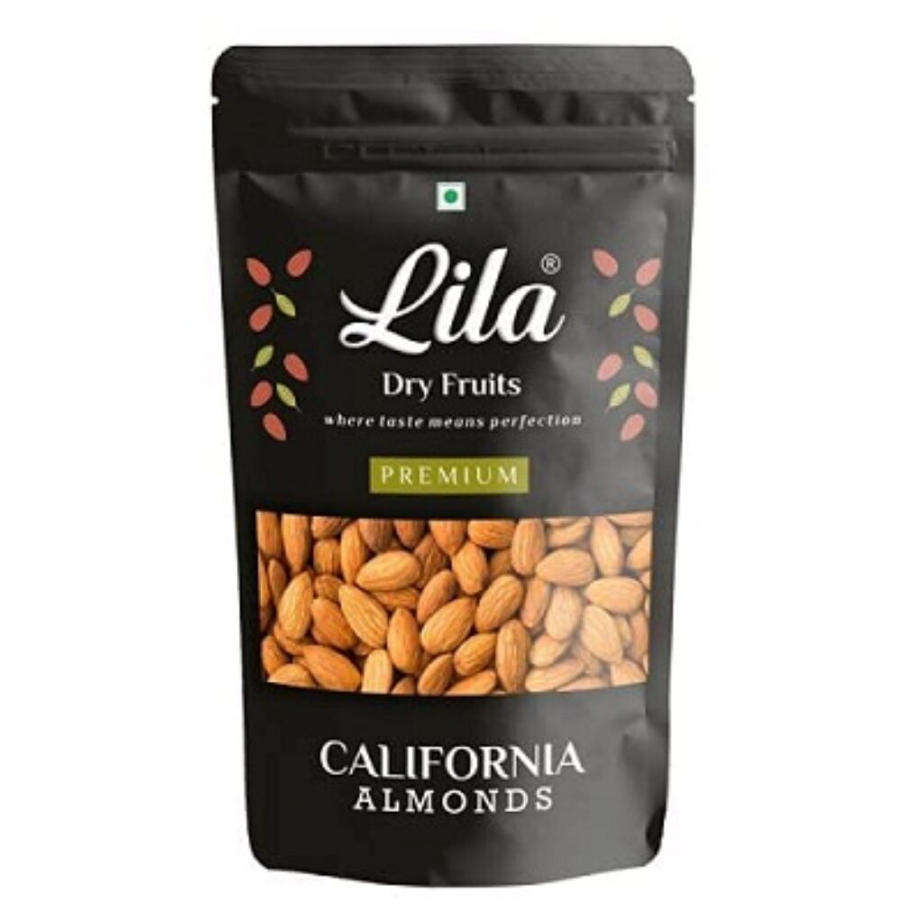 LILA DRY FRUITS 100% Natural Premium Dried, Nutritious & Delicious California Almonds 1000g ( 1 KG.) Pack Pouch