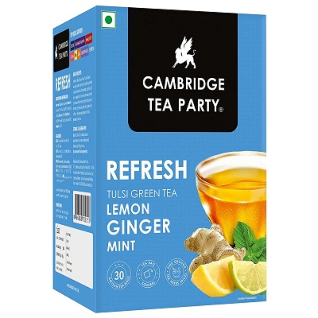 Cambridge Tea Party Refresh 30 Tea Bags, Lemon Ginger Mint Tulsi Green Tea