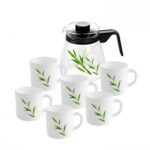 Cello Dazzle Bamboo Grove Opalware Coffee Set of 7, White