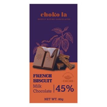 Chokola 45% French Biscuit Bar | 100% Couverture Chocolate | Milk Chocolate Bar | Chocolate Gift | 80 Gram